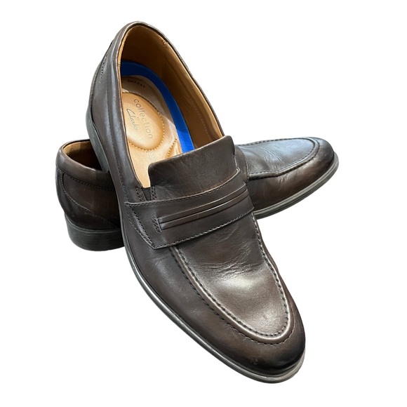 Clark’s Extreme Comfort Collection Brown Leather Loafers Shoes size 10.5 - Picture 3 of 10
